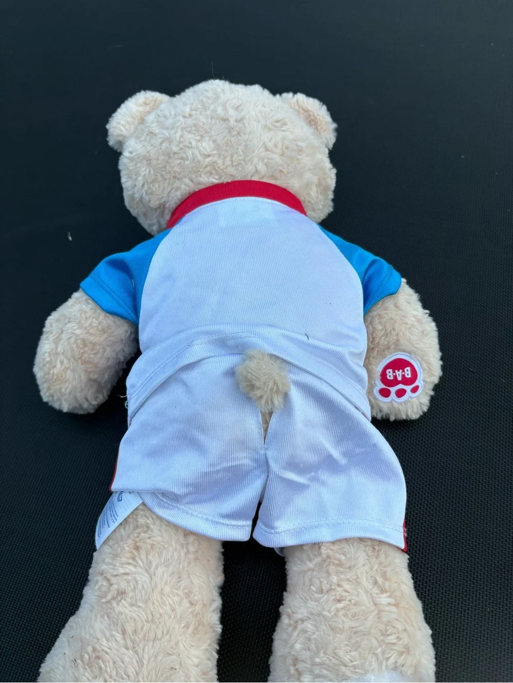 Build-A-Bear teddy bear in a red white blue patriotic shirt